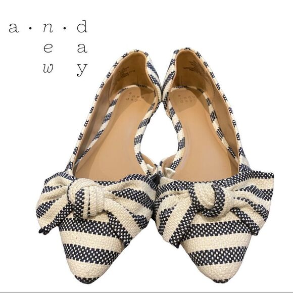 A New Day Women's Striped Canvas Knotted Bow Slip On Flats 7.5 - Picture 3 of 5